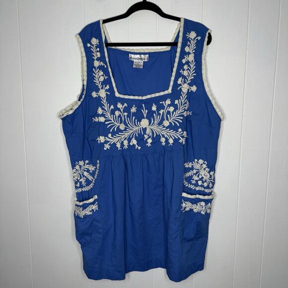 Denim 24/7 Vintage Women’s Floral Embroidered Tunic Tank Cottage Romantic 32W - Picture 1 of 4